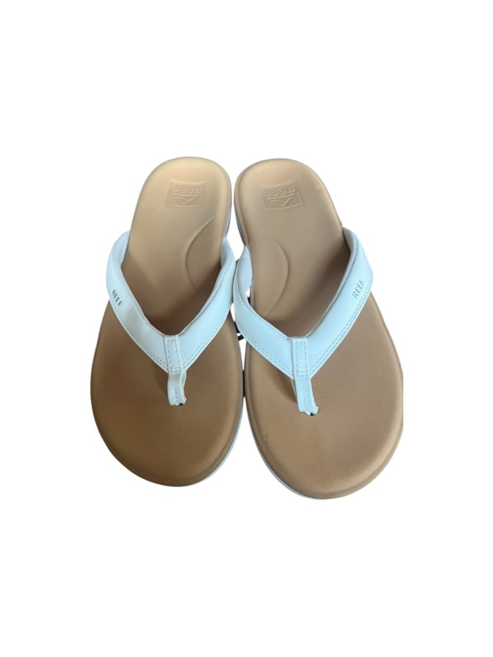 Reef White Leather Thong Sandals with Tan Footbed